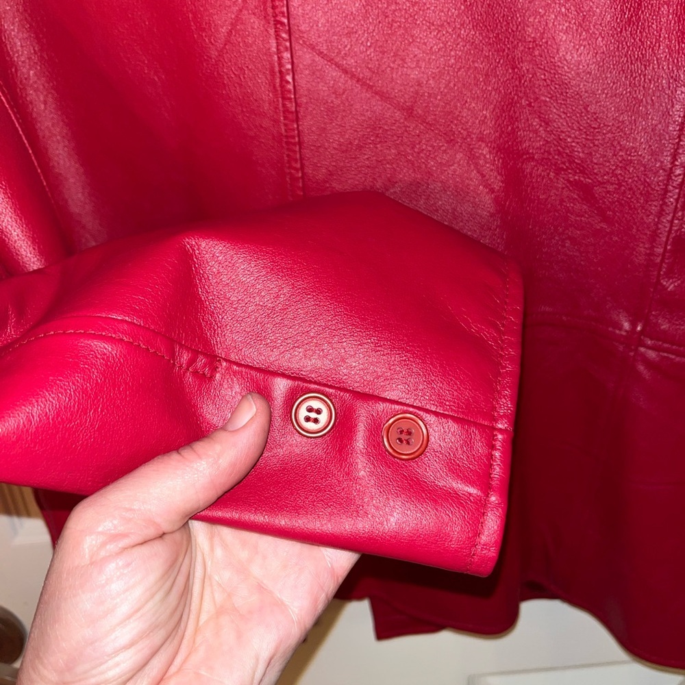Clio Vintage Women's Vibrant Red Genuine Leather Blazer Jacket Medium - Picture 6 of 6